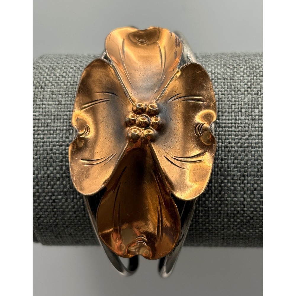 VTG NYE Sterling Silver Copper Dogwood Flower Blossom Cuff Bracelet Mixed Metal - Picture 4 of 12